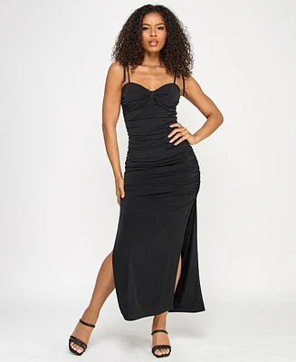 Emerald Sundae Juniors' Sweetheart-Neck Ruched Gown