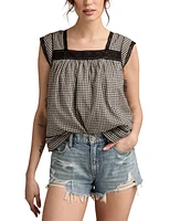 Lucky Brand Women's Cotton Lace-Trim Gingham Tank Top