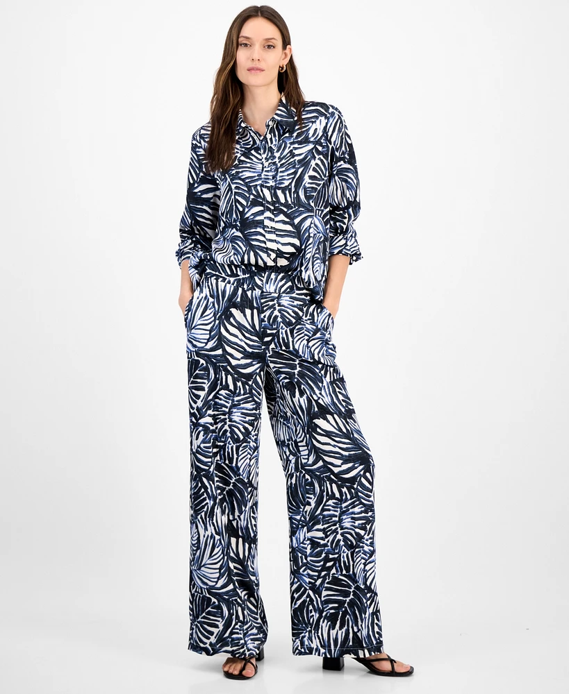 Tahari Asl Women's Printed High-Rise Wide-Leg Pants