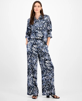 Tahari Asl Women's Printed High-Rise Wide-Leg Pants