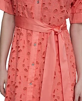 Karl Lagerfeld Paris Petite Cotton Button-Front Eyelet Dress