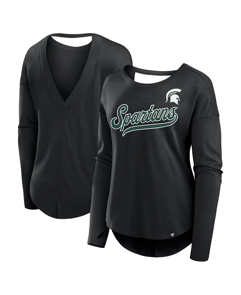 Fanatics Women's Black Michigan State Spartans Training Camp Core Long Sleeve V-Neck Fashion T-Shirt