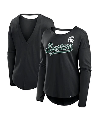 Fanatics Women's Black Michigan State Spartans Training Camp Core Long Sleeve V-Neck Fashion T-Shirt