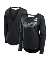 Fanatics Women's Black Michigan State Spartans Training Camp Core Long Sleeve V-Neck Fashion T-Shirt
