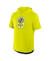 Fanatics Men's Yellow Nashville Sc Hat Trick Stadium Slub Raglan Short Sleeve Pullover Hoodie