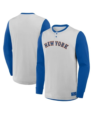 Fanatics Men's Gray/Royal New York Mets Clubhouse Long Sleeve Henley T-Shirt