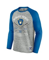 Fanatics Men's Heather Gray Milwaukee Brewers Raw Edge Raglan Long Sleeve Baseball T-Shirt