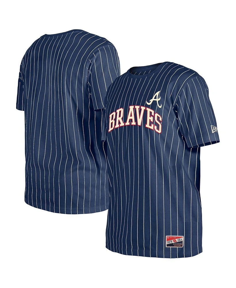 New Era Men's Navy Atlanta Braves Throwback Pinstripe T-Shirt