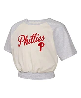 Outerstuff Big Girls Cream Philadelphia Phillies Curve Ball Fashion Raglan T-Shirt