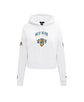 Pro Standard Women's White New York Knicks 2024/25 City Edition Chenille Applique Cropped Pullover Hoodie