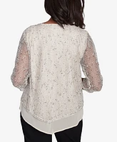 Alfred Dunner Petite Natural Instinct Popcorn Mesh Speckled Top With Necklace