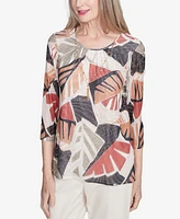 Alfred Dunner Petite Natural Instinct Tropical Mesh Top With Necklace