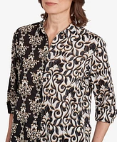 Alfred Dunner Petite Natural Instinct Medallion Twin Print Button Front Top