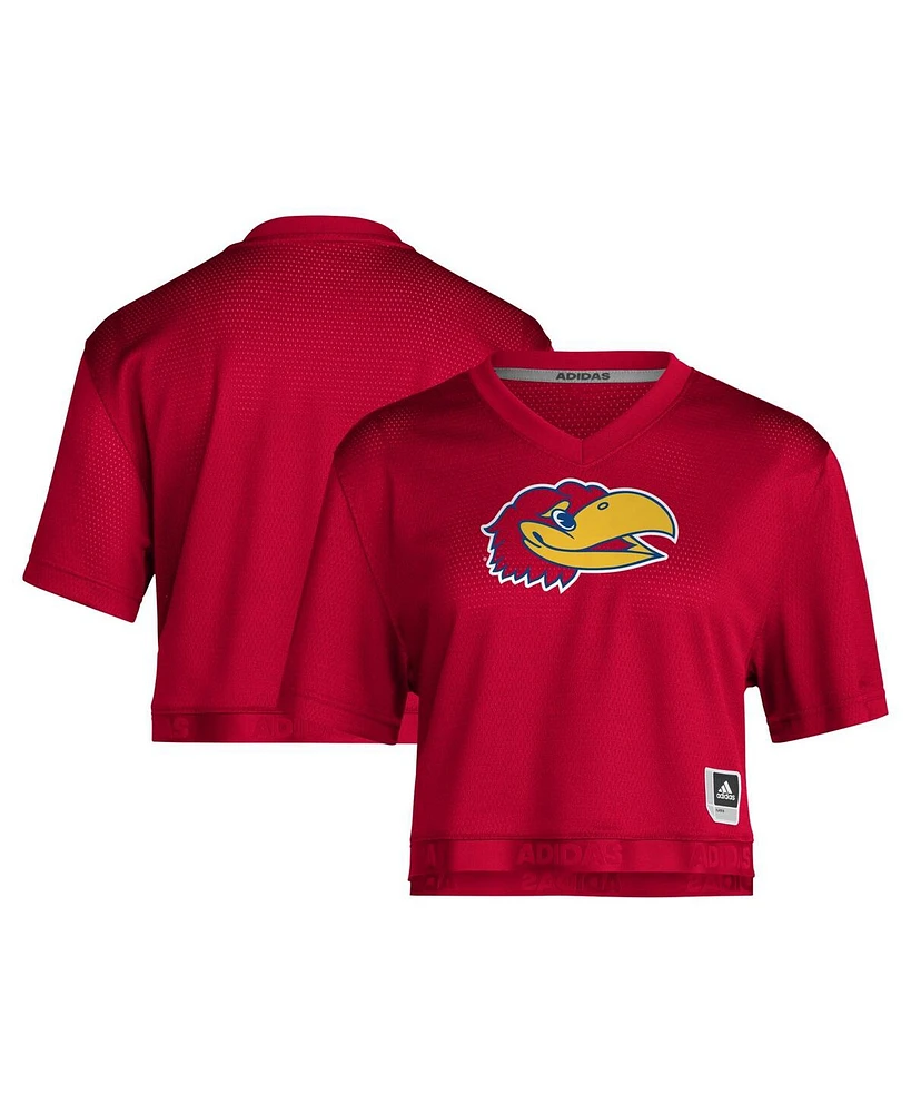 Adidas Women's Red Kansas Jayhawks Primegreen V-Neck Cropped Jersey