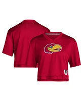Adidas Women's Red Kansas Jayhawks Primegreen V-Neck Cropped Jersey
