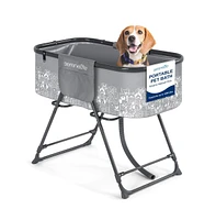 SereneLife Portable Dog Bath Tub with Drain System & Leash Restraint, Gray/Black