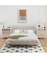 3-drawer mirrored nightstand, white wooden bedside table, end table with gold handles, suitable for bedroom, living room, and office use