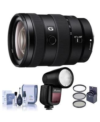 Sony E 16-55mm f/2.8 G Lens, Bundle with Flashpoint Zoom Li-on X R2 Ttl On-Camera Round Flash Speedlight, 67mm Filter Kit, Cleaning Kit