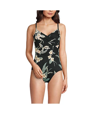 Lands' End Women's Slender Suit Pleated Low Leg One Piece Swimsuit