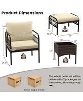 5 Pcs Patio Conversation Set Outdoor Wicker Chair Set with Ottomans & Coffee Table