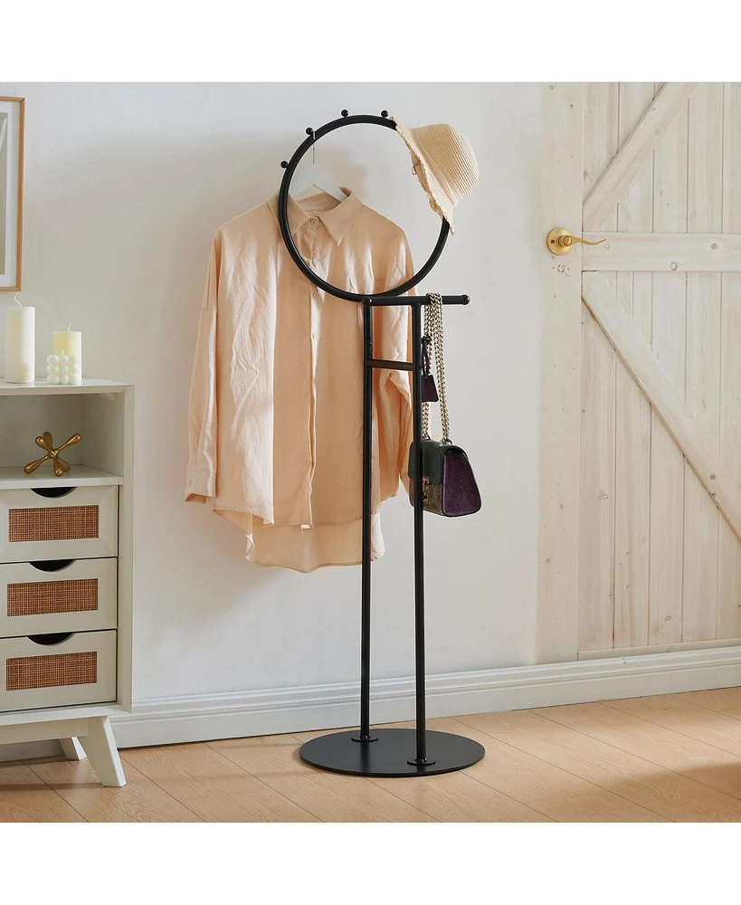 Kings Brand Furniture Cheska Suit Valet Stand with Circular Frame Perfect for Bedrooms & Entryways (Lemon Pepper)