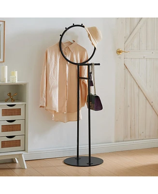 Kings Brand Furniture Cheska Suit Valet Stand with Circular Frame Perfect for Bedrooms & Entryways (Lemon Pepper)