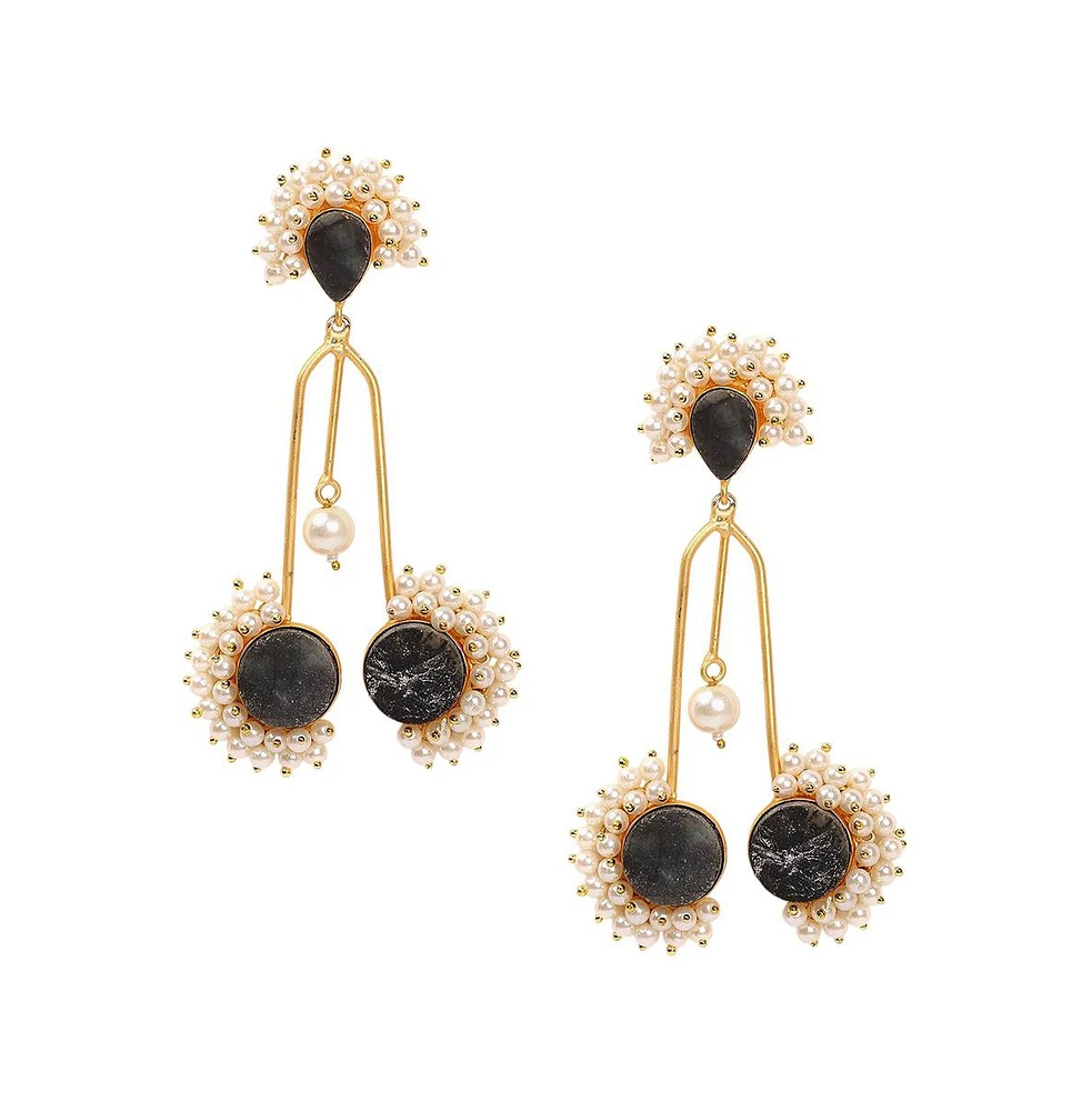 Sohi Women's Cluster Stone Drop Earrings