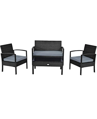 4PCS Patio Rattan Wicker Furniture Set Brown Loveseat Sofa