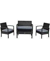 4PCS Patio Rattan Wicker Furniture Set Brown Loveseat Sofa