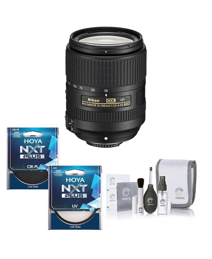Nikon 18-300mm f/3.5-6.3G Ed If Af-s Dx Nikkor Vr Lens, Bundle with Hoya Nxt Plus 67mm Cpl+Uv Lens Filter Kit, Cleaning Kit