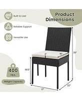 Set of 4 Patio Rattan Wicker Dining Chairs Set with Soft Cushions
