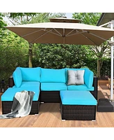 5PCS Patio Rattan Sectional Conversation Set Ottoman