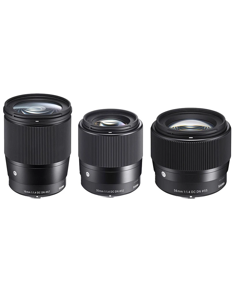 Sigma Sigma Contemporary Lens Bundle Includes Sigma 16mm f/1.4DC Dn - 30mm f/1.4 Dc Dn - Sigma 56mm f/1.4 Dc Dn for Sony E-mount Cameras, Black
