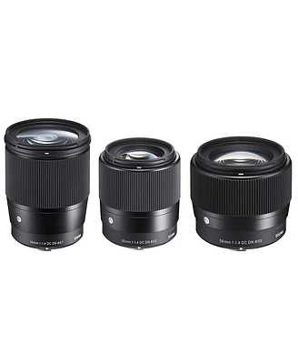 Sigma Sigma Contemporary Lens Bundle Includes Sigma 16mm f/1.4DC Dn - 30mm f/1.4 Dc Dn - Sigma 56mm f/1.4 Dc Dn for Sony E-mount Cameras, Black