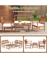 Gymax 4-Piece Acacia Wood Patio Conversation Set Outdoor Furniture Set w/ 2 Armchairs