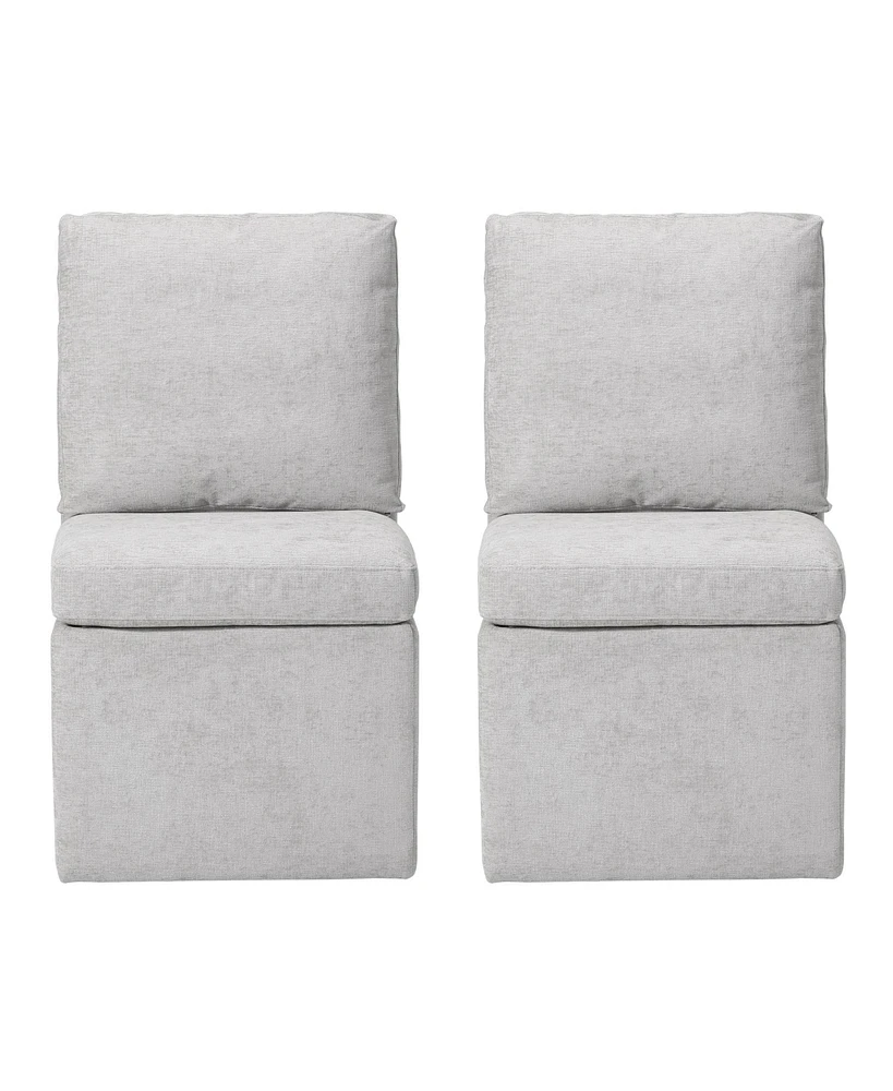 Modern Upholstered Chenille Armless Dining Chairs With Casters (Set of
