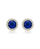 Elegant Round Stud Earrings with Colored Cubic Zirconia