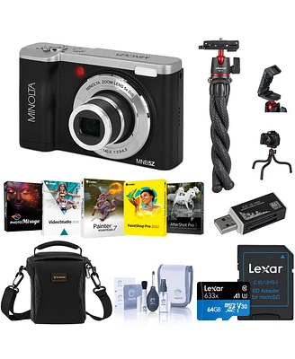 Minolta Minolta MNB5Z 56MP 5K Ultra Hd 2.8" Lcd Screen Digital Camera, Black, Bundle with Shoulder Bag, 64GB Memory Card, Tripod, Cleaning Kit, P