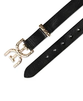 Sam Edelman Women's Hammered Double-e Logo Plaque Buckle Belt