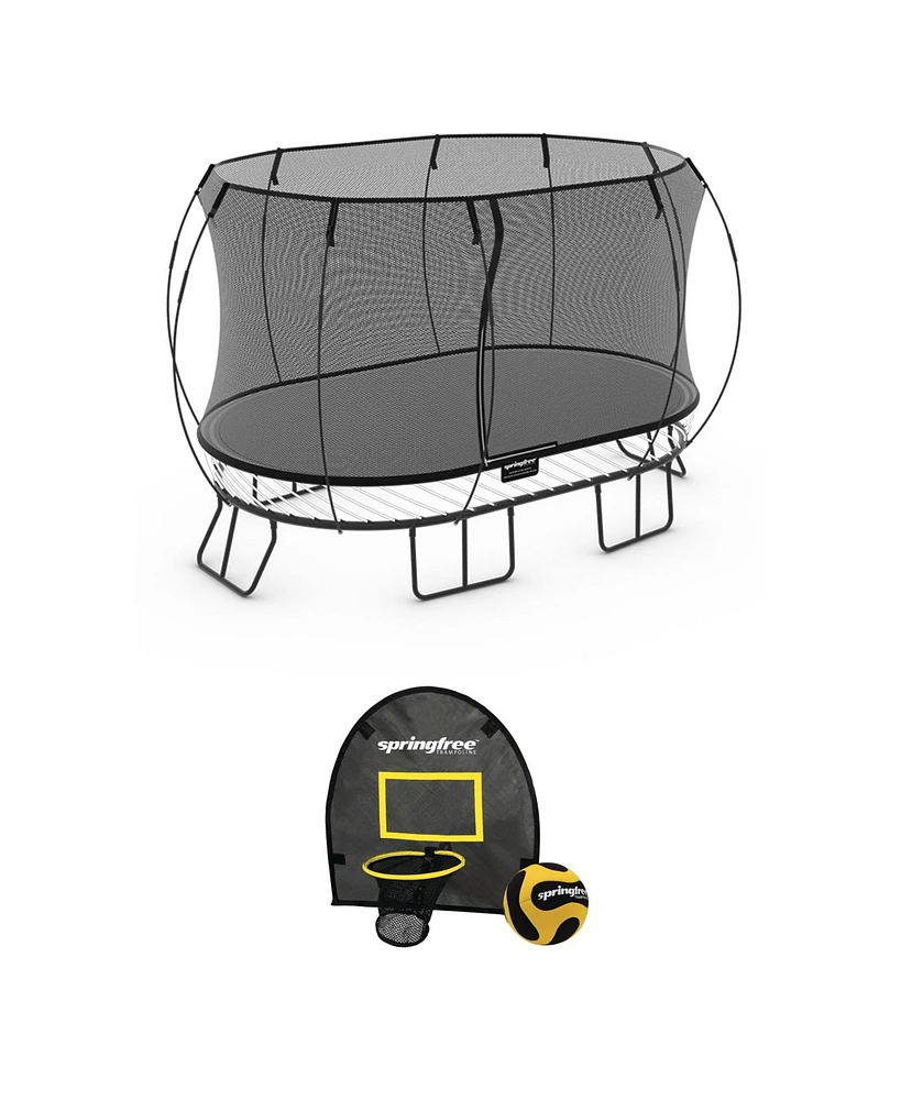 Springfree Trampoline 8 ft x 13 ft Large Oval + FlexrHoop Bundle – Springless Fun with Goal Hoop Attachment Accessories (Included Basketball &