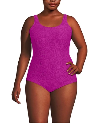 Lands' End Plus Tugless Low Leg Lace One Piece Swimsuit
