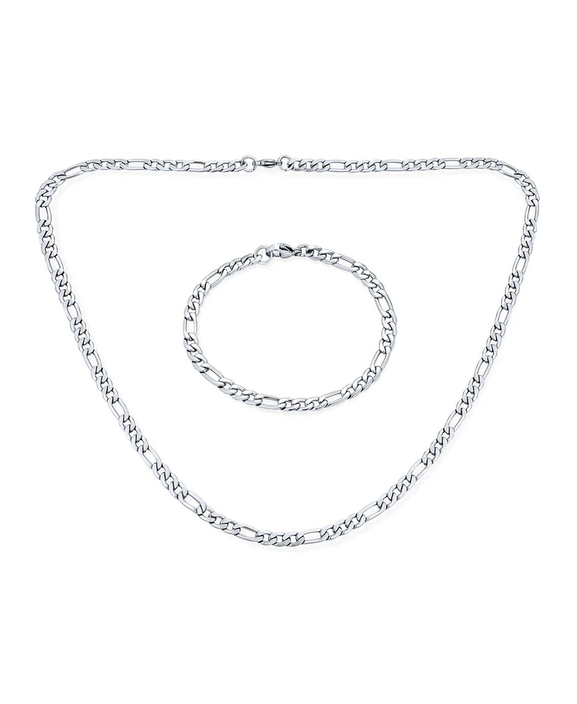 Bling Jewelry Flat Figaro Link 5MM Necklace & Bracelet Set Black Gold Tone Stainless Steel