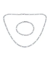 Bling Jewelry Flat Figaro Link 5MM Necklace & Bracelet Set Black Gold Tone Stainless Steel