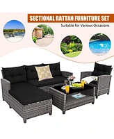 Gymax Set of 4 Rattan Furniture Set Sofa Ottoman Cushion Garden Deck Patio