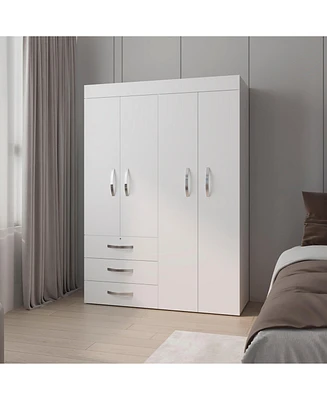 Laurens 4-Door Wardrobe with Drawers and Shelves, Multistorage, Spacious Design, White"