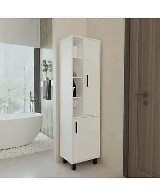 Pinal Linen Cabinet with Open Storage and 2 Doors, White
