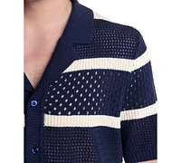 Paisley & Gray Men's Slim Fit Short Sleeve Striped Crochet Cardigan Sweater