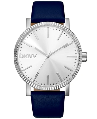 Dkny Women's Soho Maxi Dark Blue Leather Strap Watch, 40mm
