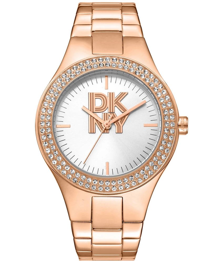 Dkny Women's Parsons Glitz Rose Gold-Tone Stainless Steel Bracelet Watch, 38mm