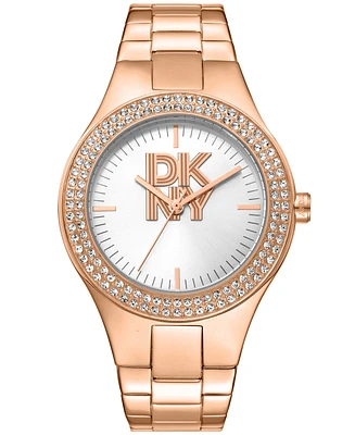 Dkny Women's Parsons Glitz Rose Gold-Tone Stainless Steel Bracelet Watch, 38mm